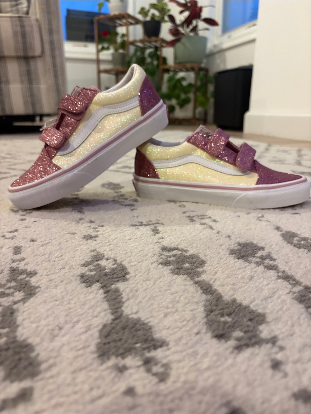 Vans Kids Glitter Low-Top Sneakers - Pink & Cream NWOT